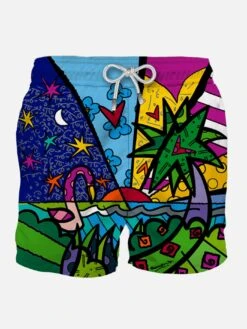 MC2 Saint Barth Man Swim Shorts With Multicolor Beach Print | BRITTO SPECIAL EDITION