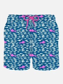MC2 Saint Barth Man Light Fabric Swim Shorts With Fish And Sharks Print