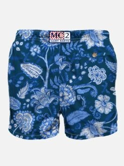 MC2 Saint Barth Man Swim Shorts With Blue Flower Print -The Bikini Collective man swimshorts indiatik pattern2