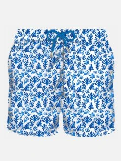 MC2 Saint Barth Man Light Fabric Swim Shorts With Blue Leaves Print