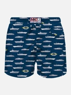 MC2 Saint Barth Man Light Fabric Swim Shorts With Magnum Marine Print | MAGNUM MARINE SPECIAL EDITION -The Bikini Collective man swimshorts magnum boats