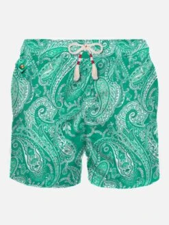 MC2 Saint Barth Man Light Fabric Swim Shorts With Green Paisley Print