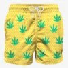 Embroidered Leaves Mid-length Swim Short -The Bikini Collective man swimshorts marjuana 1