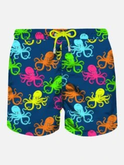 MC2 Saint Barth Man Light Fabric Swim Shorts With Octopus Print