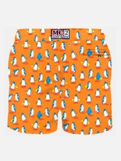 MC2 Saint Barth Man Light Fabric Swim Shorts With Penguins Print 5 MC2 Saint Barth Man Light Fabric Swim Shorts With Penguins Print -The Bikini Collective man swimshorts pinguins orange 2