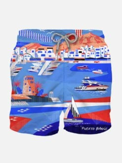 MC2 Saint Barth Man Swim Shorts With Puerto Banus Print