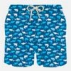 MC2 Saint Barth Man Light Fabric Swim Shorts With Multicolor Sharks Print -The Bikini Collective man swimshorts sharks summer