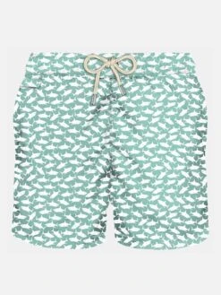 MC2 Saint Barth Man Light Fabric Swim Shorts With Sharks Print