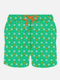 MC2 Saint Barth Man Light Fabric Swim Shorts With Multicolor Starfish Print