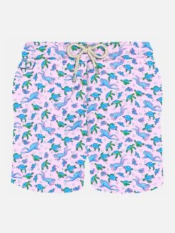 MC2 Saint Barth Man Light Fabric Swim Shorts With Turtles And Scuba Divers Print