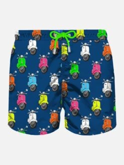 MC2 Saint Barth Man Light Fabric Swim Shorts With Multicolor Vespa Print | Vespa® Special Edition