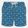 MC2 Saint Barth Man Light Fabric Swim Shorts With Money And Planes Print -The Bikini Collective man beachwear sharks blue 1