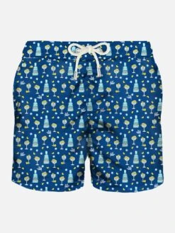 MC2 Saint Barth Man Light Fabric Swim Shorts With Gin Mare All Over Print | GIN MARE SPECIAL EDITION