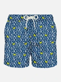 MC2 Saint Barth Man Light Fabric Swim Shorts With Fish & Crab Print