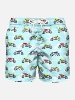 Light Fabric Swim Shorts Motorbike Print