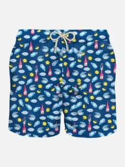 MC2 Saint Barth Man Light Fabric Swim Shorts With Oyster And Bollicine Print
