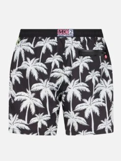 MC2 Saint Barth Man Zipped Swim Shorts With Palm Print -The Bikini Collective palm black swimshorts man 2