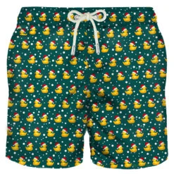 Light Fabric Swim Shorts Snowy Ducky Print