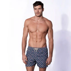 Man Light Fabric Swim Shorts With Pop Corn Print -The Bikini Collective popcorn swimshort