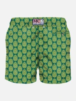 Light Fabric Man Swim Shorts Indian Print -The Bikini Collective retro costume verdee uomo