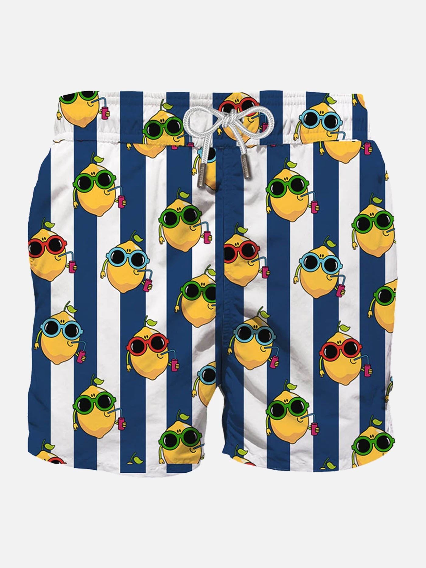 Blue Striped Mid-length Swim Shorts With Lemon Print 3 Blue Striped Mid-length Swim Shorts With Lemon Print