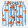 Fishprint On Striped Backcloth Swim Shorts -The Bikini Collective shark pattern mim 0001 CAP0001 00479B fronte 0001 pesciolino rosso costume righe azzurro bianco uomo be5e8c30 9ef9 482f