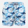 Sharks Velvet Print Mid-length Swim Shorts -The Bikini Collective shark pattern 0000 costumi mare uomo squaletti