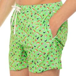 Light Fabric Man Swim Shorts Sushi Print -The Bikini Collective sushi swimshort green