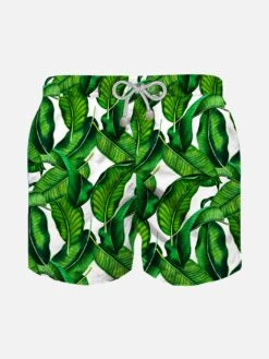Boy Swim Shorts With Banana Leaves Print
