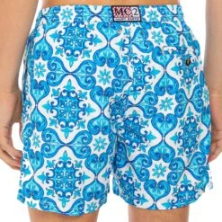 Light Fabric Man Swim Shorts Maiolica Print -The Bikini Collective swimshort blue white majolica