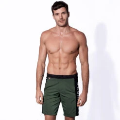 Military Green Swim Shorts With Contrast Lateral Band -The Bikini Collective swimshort st barth military