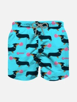 MC2 Saint Barth Boy Swim Shorts With Dachshund And Big Babol Print | BIG BABOL® SPECIAL EDITION