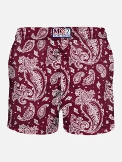 MC2 Saint Barth Man Light Fabric Swim Shorts With Burgundy Paisley Print -The Bikini Collective swimshorts man macro 16