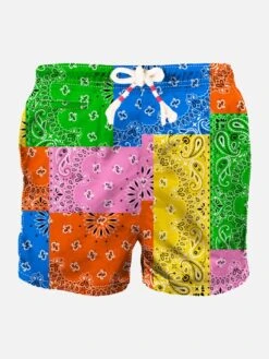 MC2 Saint Barth Man Swim Shorts With Multicolor Bandanna Print