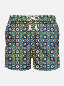 MC2 Saint Barth Man Light Fabric Swim Shorts With Pattern