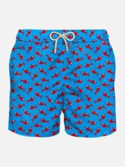 MC2 Saint Barth Man Light Fabric Swim Shorts With Shark Print