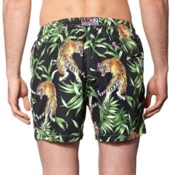 Man Light Fabric Swim Shorts With Tiger Print -The Bikini Collective tiger leaves