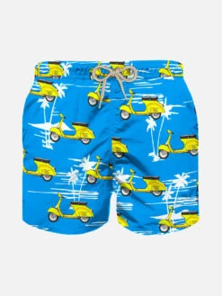 Boy Swim Shorts Vespa And Palms Print | Vespa® Special Edition